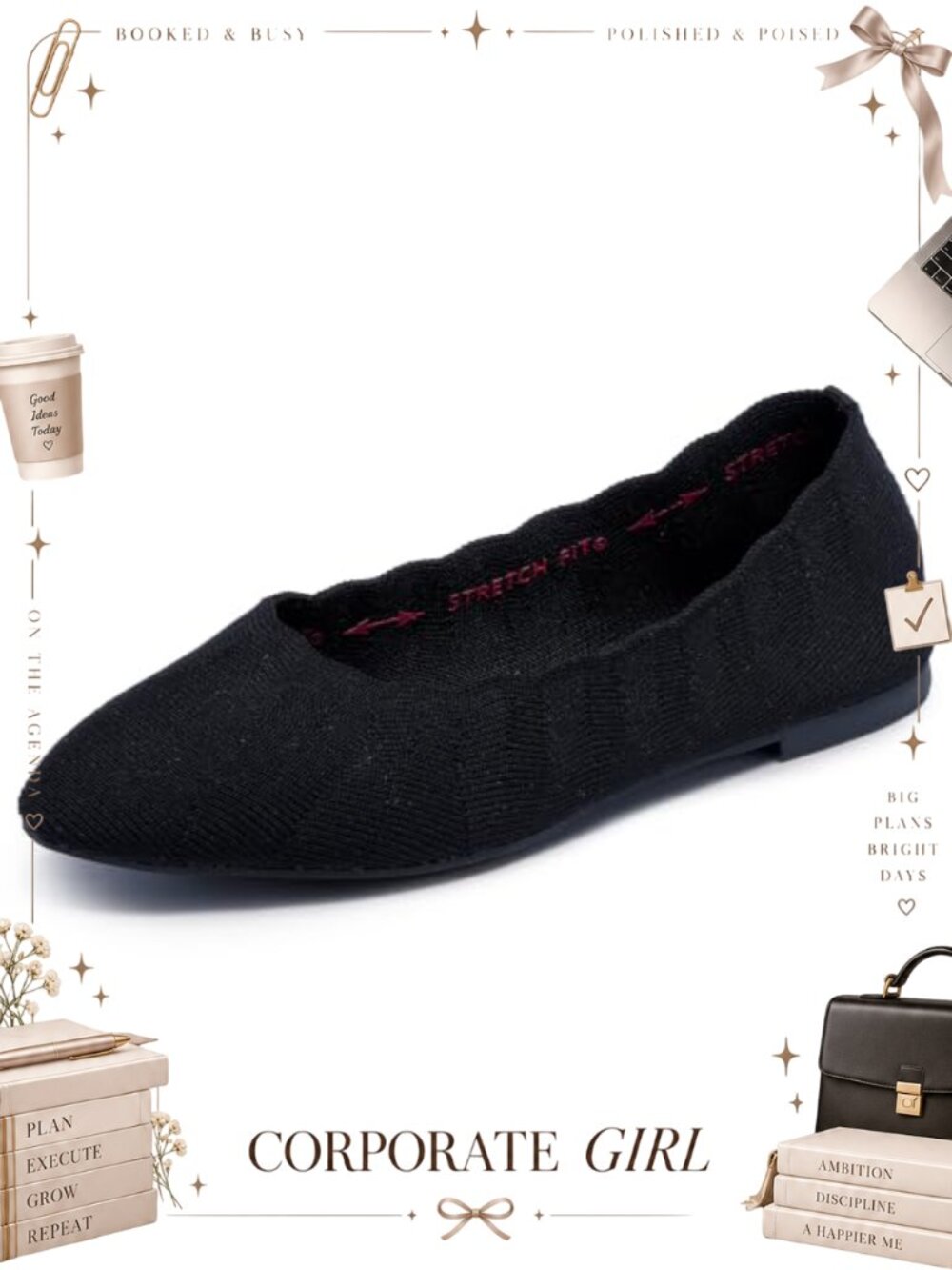 Skechers Cleo Bewitch Ballet Flat Air Cooled Memory Foam Stretch Fit